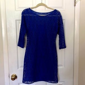 EXPRESS DRESS LACE/MESH OVERLAY, ROYAL BLUE, SIZE MEDIUM, LIKE NEW